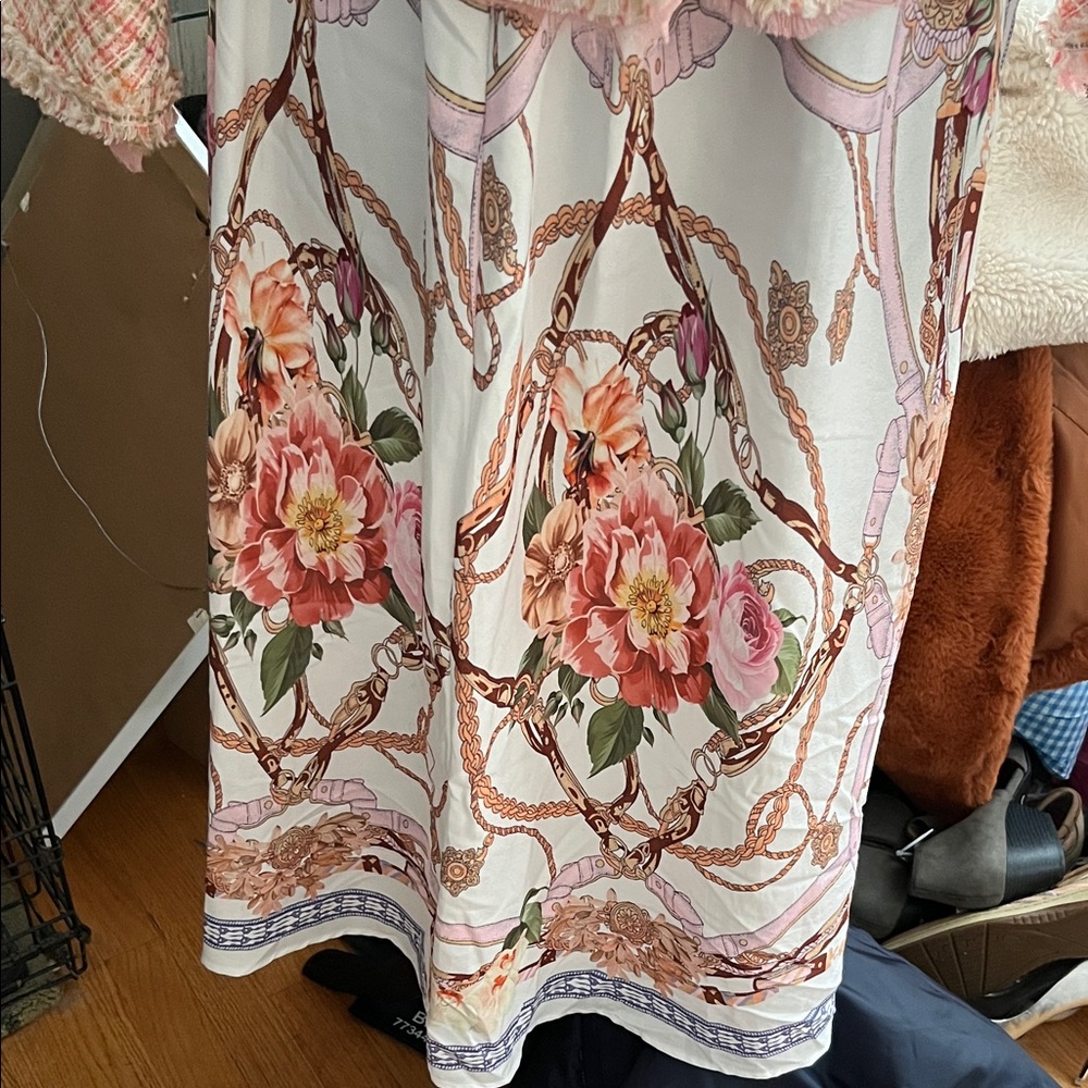 SHEIN Floral Chain Print Skirt - Pink and White